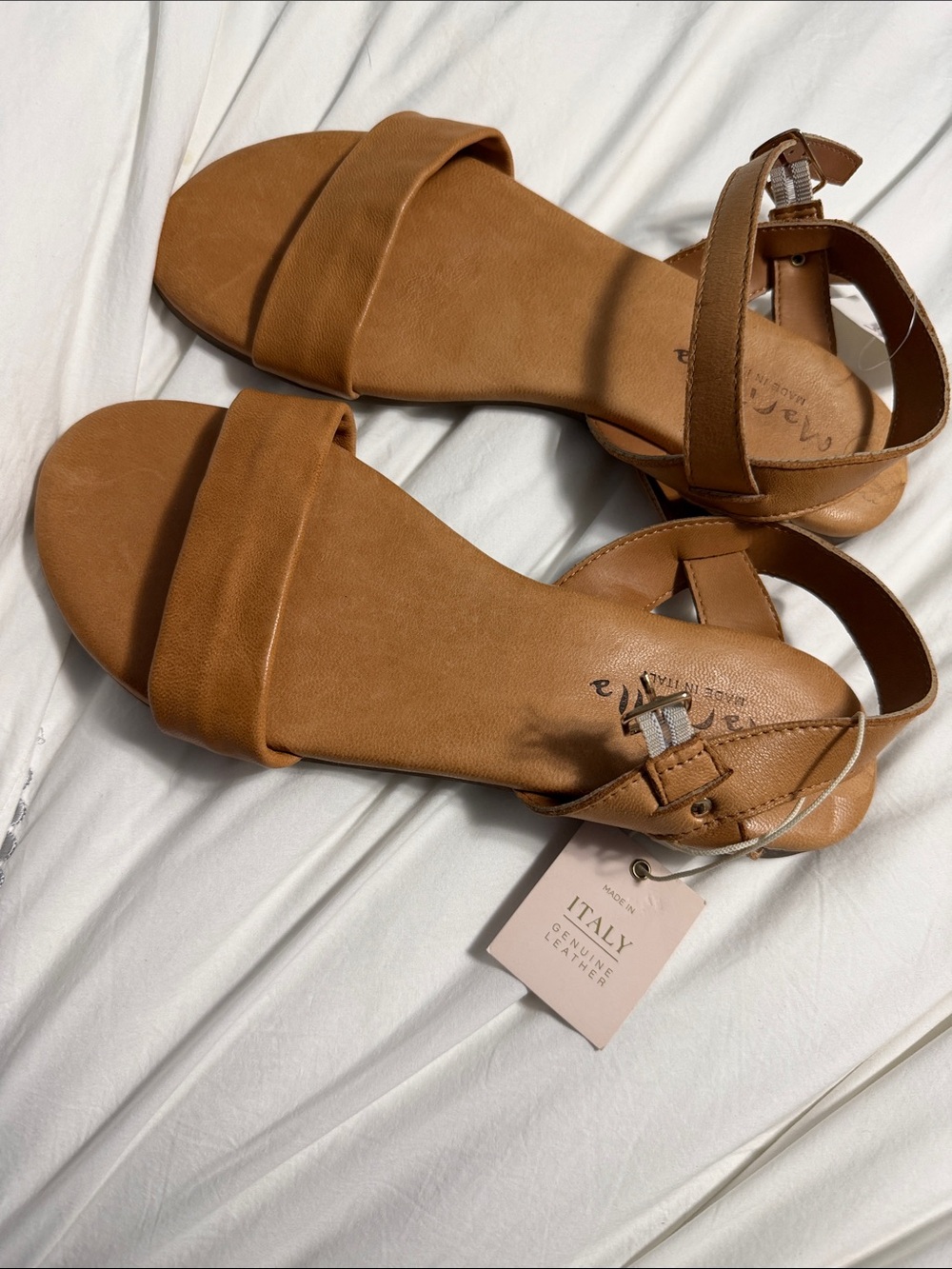 Mariella Women's Tan Leather Ankle-Strap Sandals size9